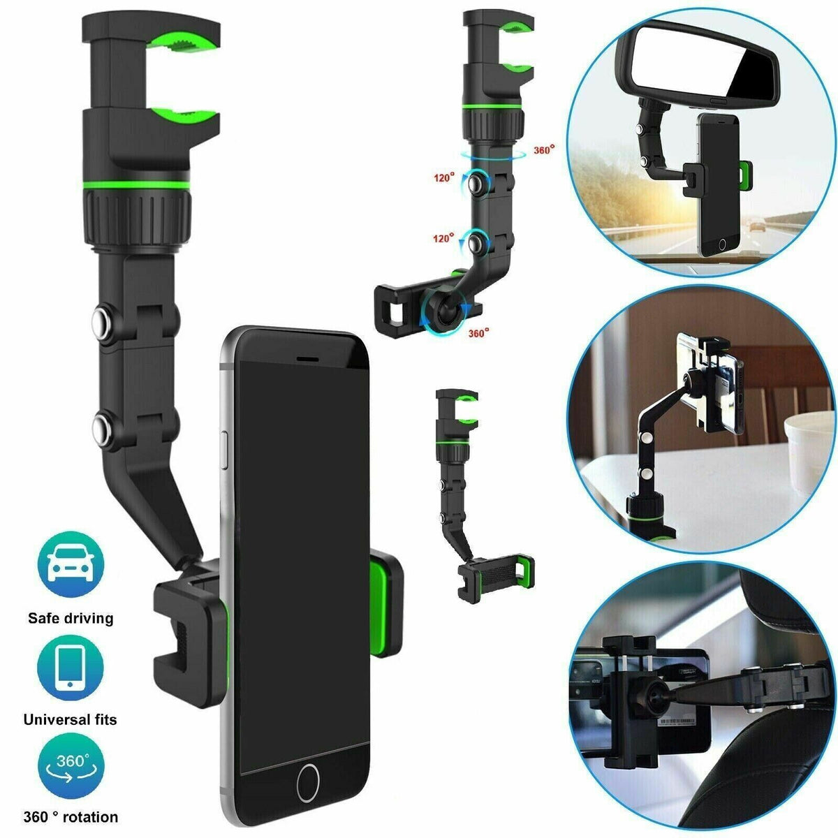 Car Rearview Mirror Rotation Adjustable Phone Holder Mount Multifunction - image 9