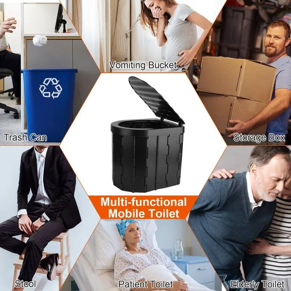 Foldable Emergency Toilet Portable Porta Potty For Car Travel Camping Boating Hiking Cleanable Travel Commode With Lid Carry Bag 1 Roll Garbage Bags - image 5
