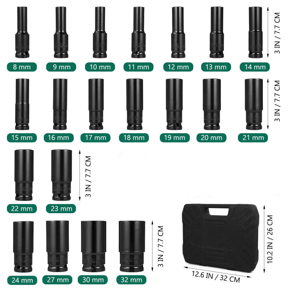 20PCS Deep Impact Socket Set 1 2 Inch Drive Metric 8 - 32mm Lifetime Warranty UK - image 10
