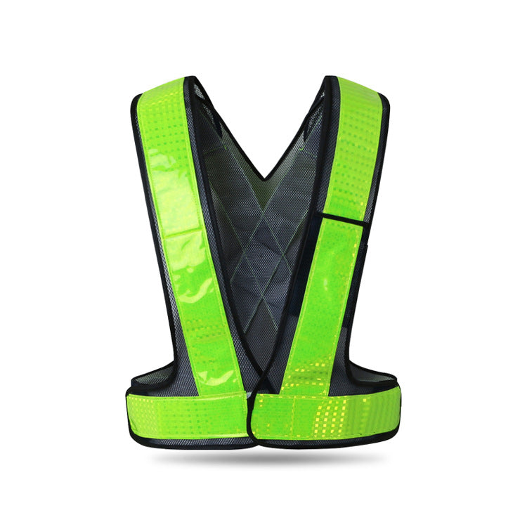 Fluorescent reflective safety vest – front view of green mesh reflective vest