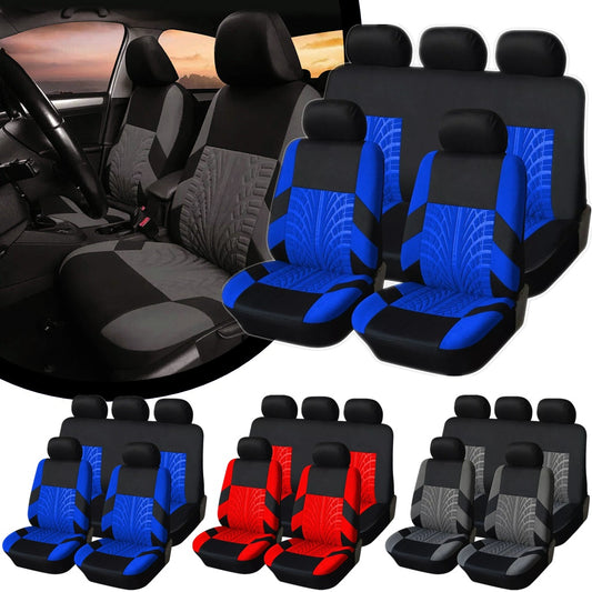 Universal Car Seat Covers – 9-Piece Full Set, Black with Grey, Blue or Red