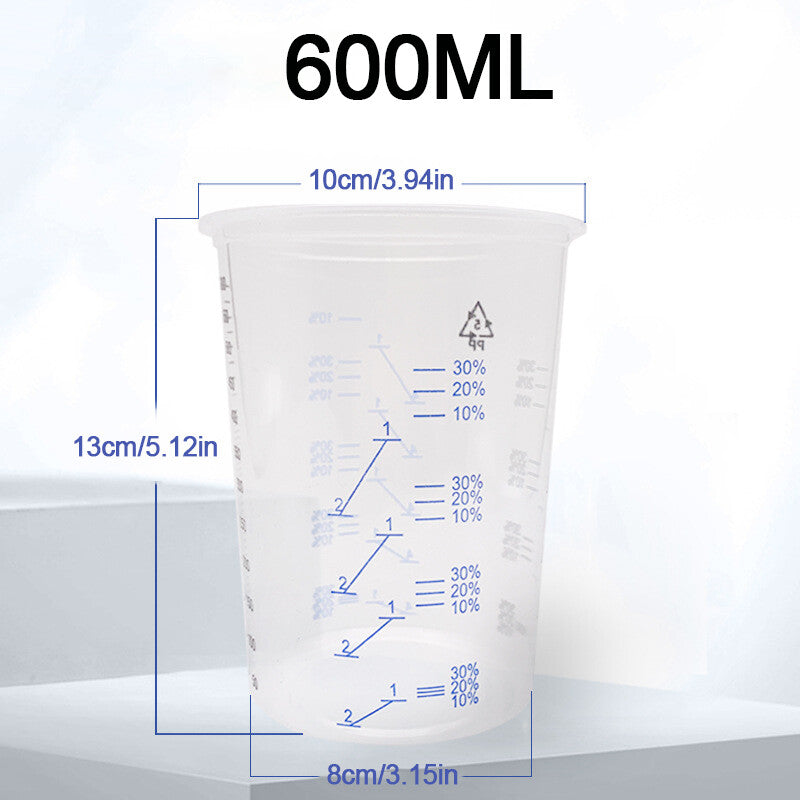 50X Clear Paint Plastic Mixing Cups 600CC Calibrated Measuring Polypropylene New - W13500480