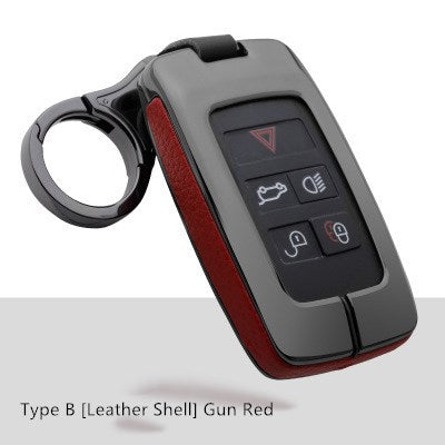 Smart key case for Land Rover & Jaguar – alloy and leather – type b case in gun red leather with keyring