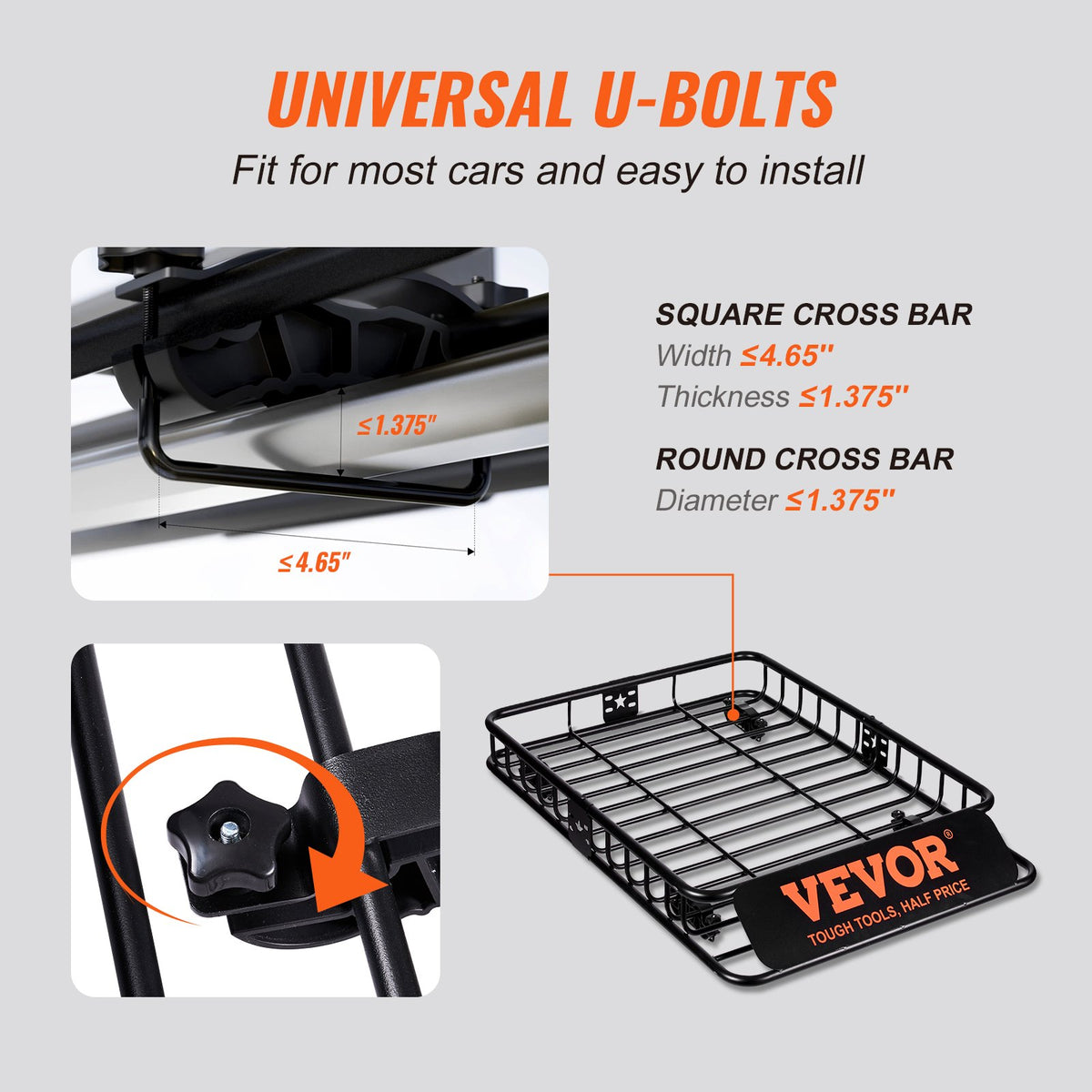 Roof Rack Cargo Basket, 130.5 X 91.5 X 12.7 Cm Rooftop Cargo Carrier W 15 Cu Ft Waterproof Cargo Bag, 90 Kg Capacity Universal Rack Carrier For SUV, Truck - image 7