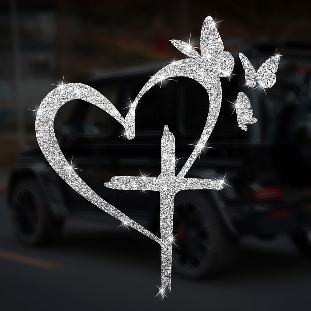 Cartoon Shiny African Woman Automobile Sticker - Heartshaped butterfly  silver