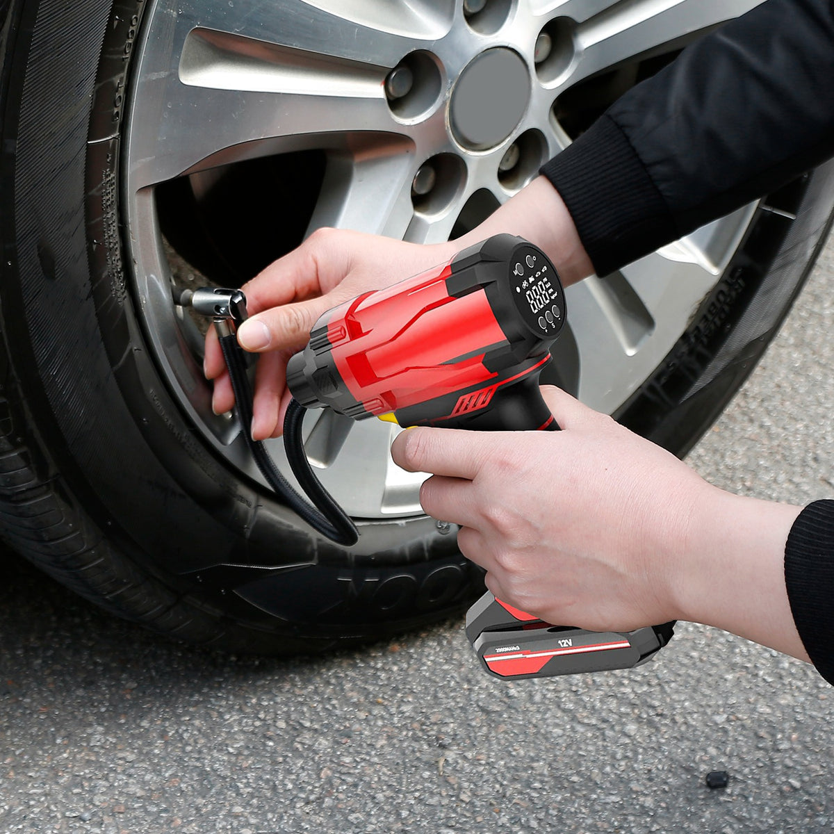 1Pc 150PSI Cordless Car Tire Inflator Rechargeable 2V Portable Electric Air Compressor With LED Light For Car Bike Motorcycle Ball - image 8