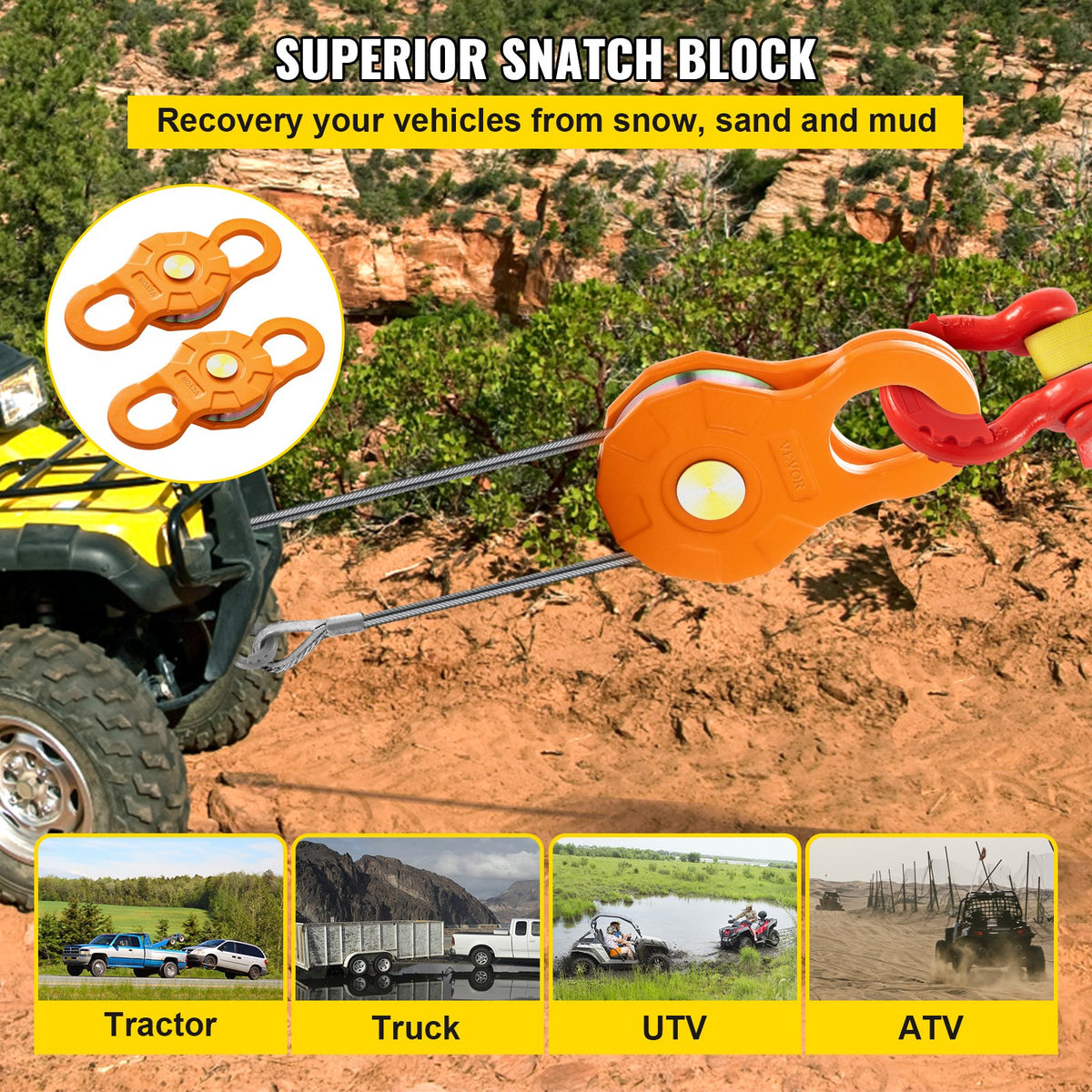 Pulley Block, 11 Tons, 25,000 Lbs Working Load Limit, Heavy-duty Winch Pulley, Suitable For 0.55 Inch -14 Mm, Synthetic Rope Or Soft Shackle, Off-road Recovery Accessory For Tractors, Trucks, ATVs, An - image 4