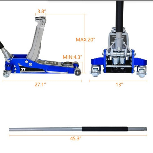 3T Aluminum Iron Horizontal Jack - image 8