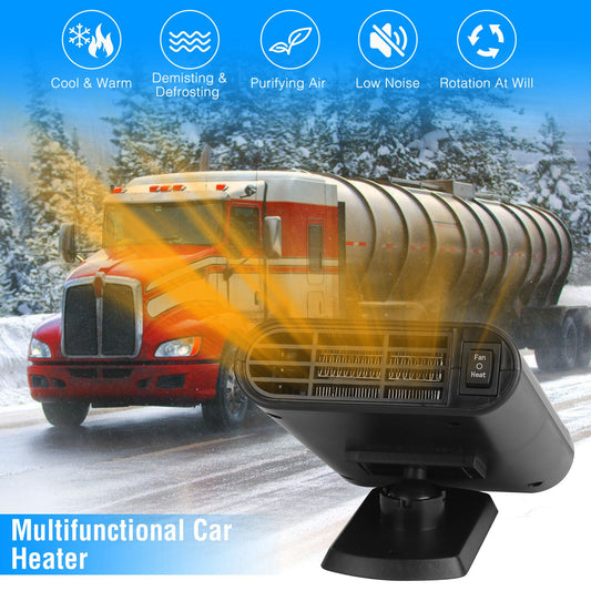 12V 150W Portable Car Heater Heating Fan 2 In 1 Defroster Defogger Demister Windshield Heater Automotive Cooling Fan With Air Purification 360 Degree Rotating Base
