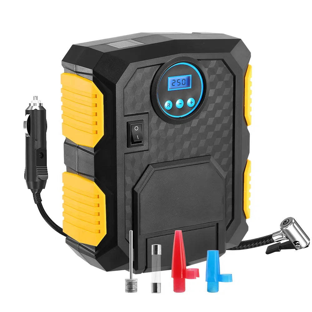 Tire Inflator 12V DC 120W 150PSI Tire Pump W/LCD Electric Air Compressor Pump 25L/Min Large Air Flow - YellowBlack