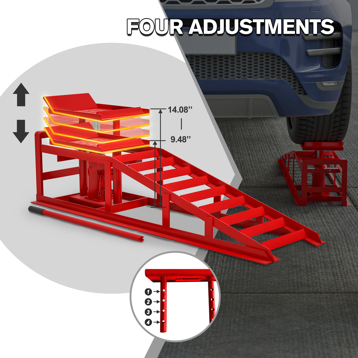 2 Pack Hydraulic Car Ramps 5T 11000lbs Low Profile Car Lift Service Ramps Truck Trailer Garage,Height Hydraulic Vehicle Ramps - image 6