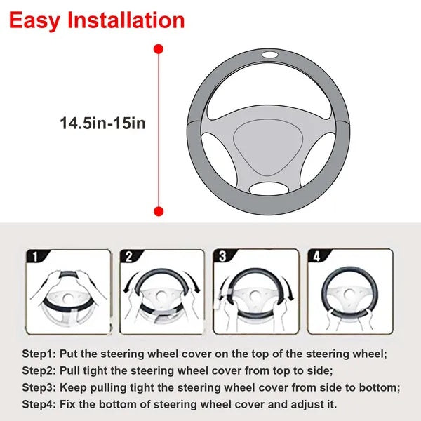 Steering Wheel Cover 14.5in-15in Diameter Universal Fiber Leather Car - image 3