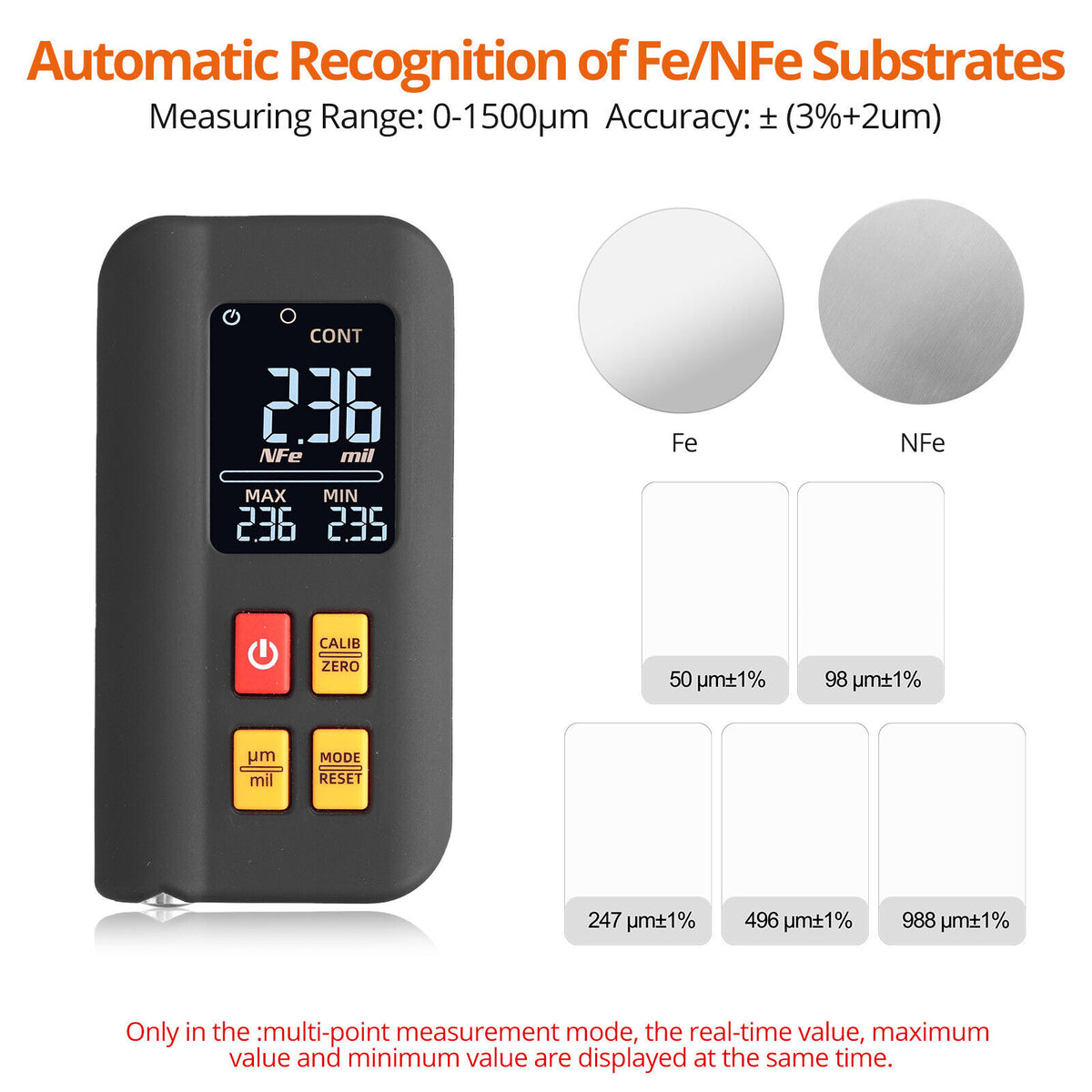 LCD Digital Thickness Gauge Car Coating Paint Film Depth Tester Fe NFe Probe - image 2