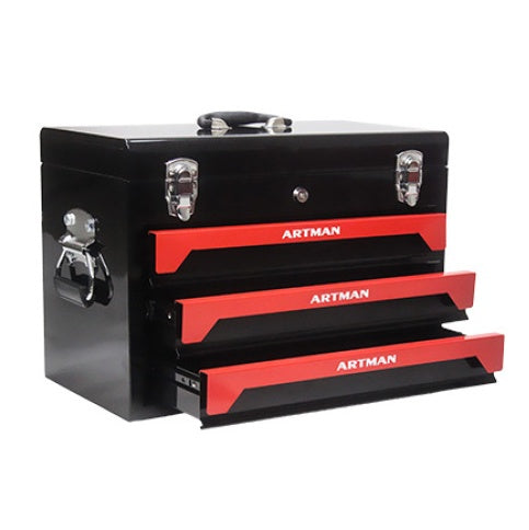 20 Portable 3 Drawer Steel Tool Box With Metal Latch Closure, Black Red - BlackRed