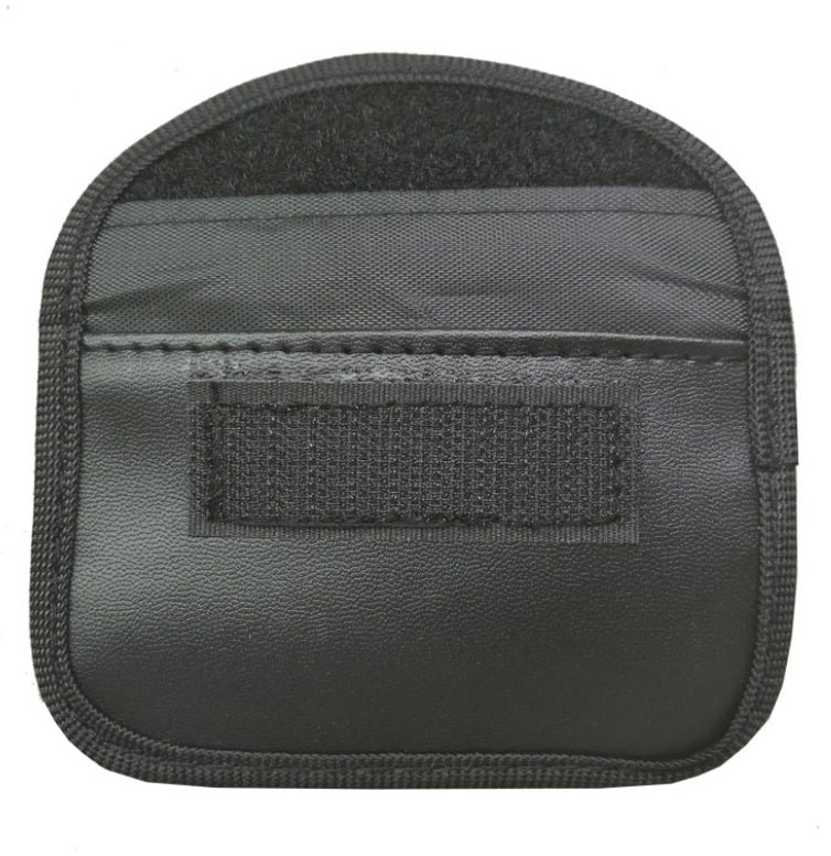 Black PU car key case with anti-scan protection – open case showing interior pocket with velcro closure