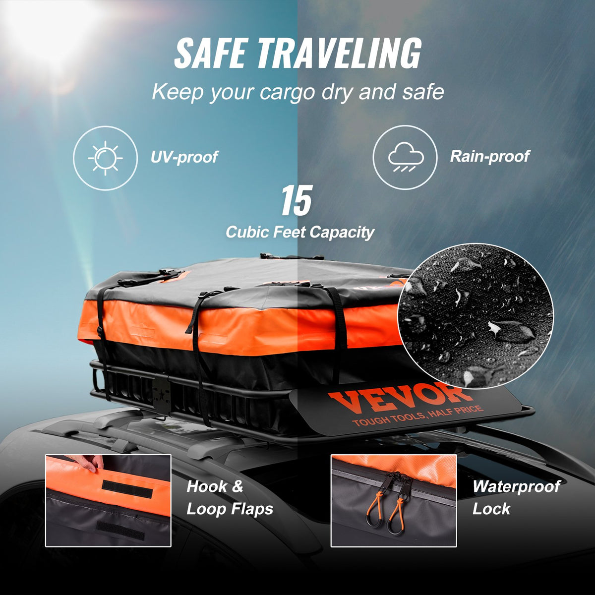 Roof Rack Cargo Basket, 130.5 X 91.5 X 12.7 Cm Rooftop Cargo Carrier W 15 Cu Ft Waterproof Cargo Bag, 90 Kg Capacity Universal Rack Carrier For SUV, Truck - image 6