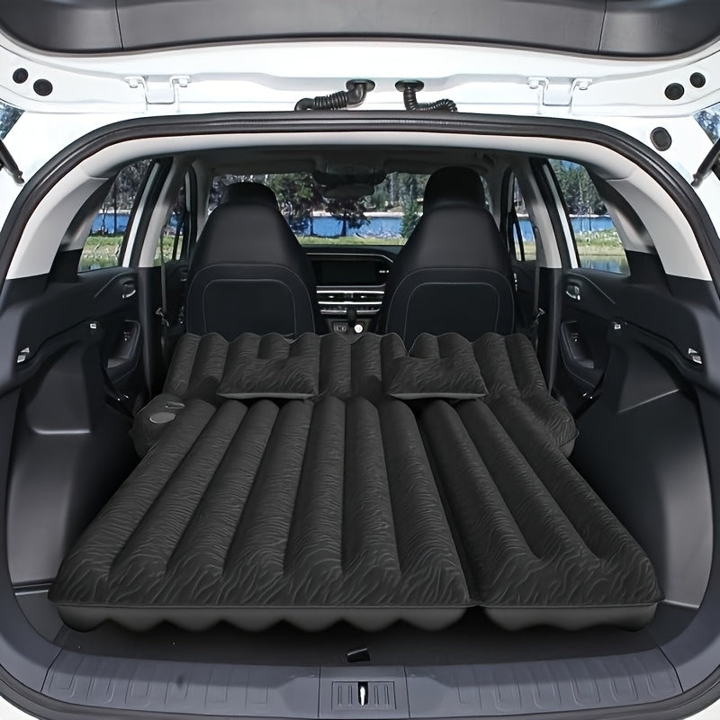 Air Mattress For SUV, Inflatable Car Air Mattress For Camping, Flocking Car Bed With Air Pump & 2 Pillows, Portable Sleeping Pad Mattress, With Phone And Cup Holder - Black