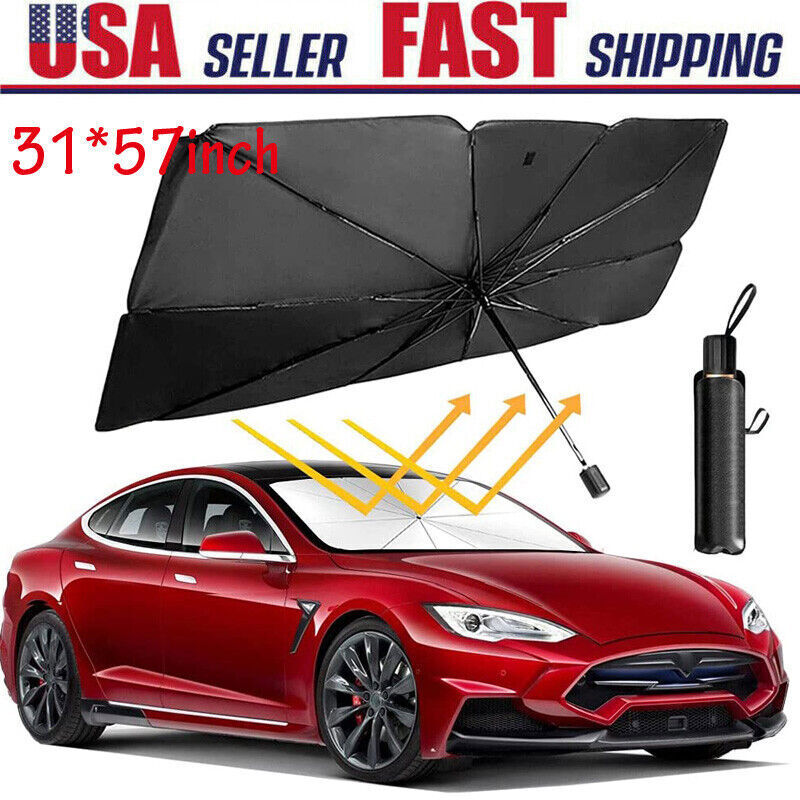 Car Window Sunshade Sun Shade Visor Windshield Cover Auto Car SunShade Foldable UV Umbrella - Silver and Black
