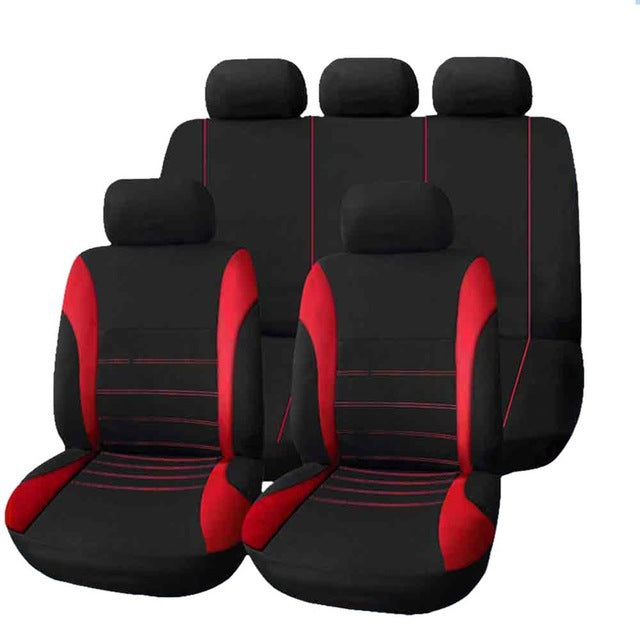 Universal car seat cover set, 5 seats – black seat covers with red pinstripe detailing