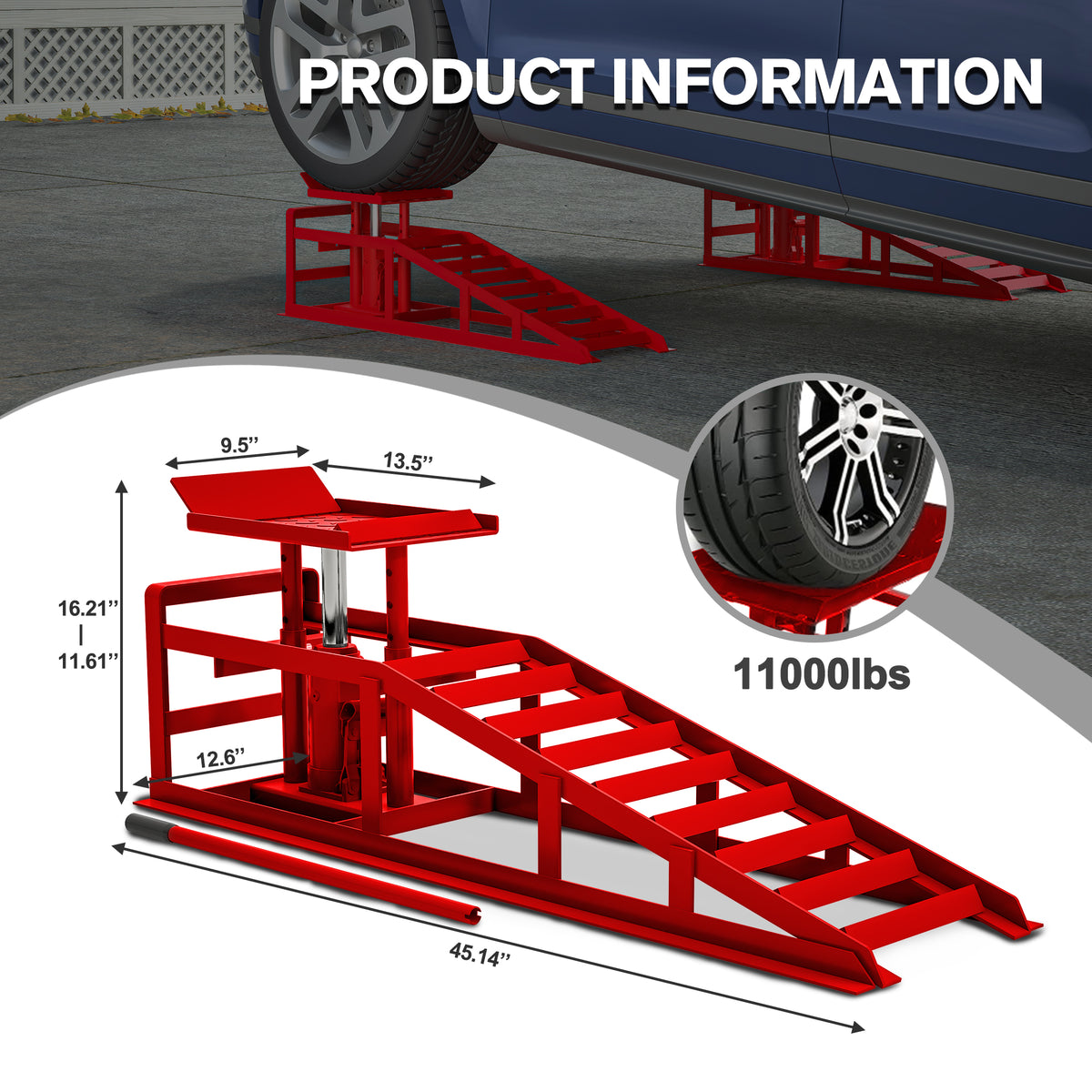 2 Pack Hydraulic Car Ramps 5T 11000lbs Low Profile Car Lift Service Ramps Truck Trailer Garage,Height Hydraulic Vehicle Ramps - image 2