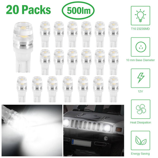 20Pcs Per Kit LED Car Light Bulbs 500lm T10 2323SMD 6500K White Auto Lamps Replacement For Dome Map Door Trunk Signal License Plate