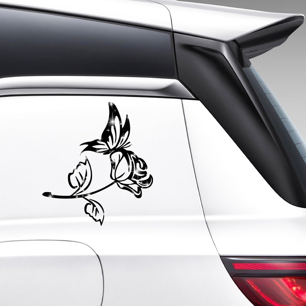 Cartoon Shiny African Woman Automobile Sticker - Butterfly rose Black