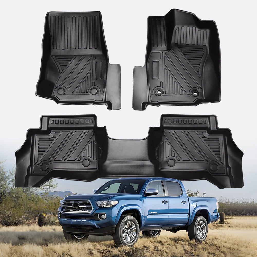 All Weather TPE Floor Liner Floor Mats Compatible With Tacoma 2024 Auto Accessories - Black