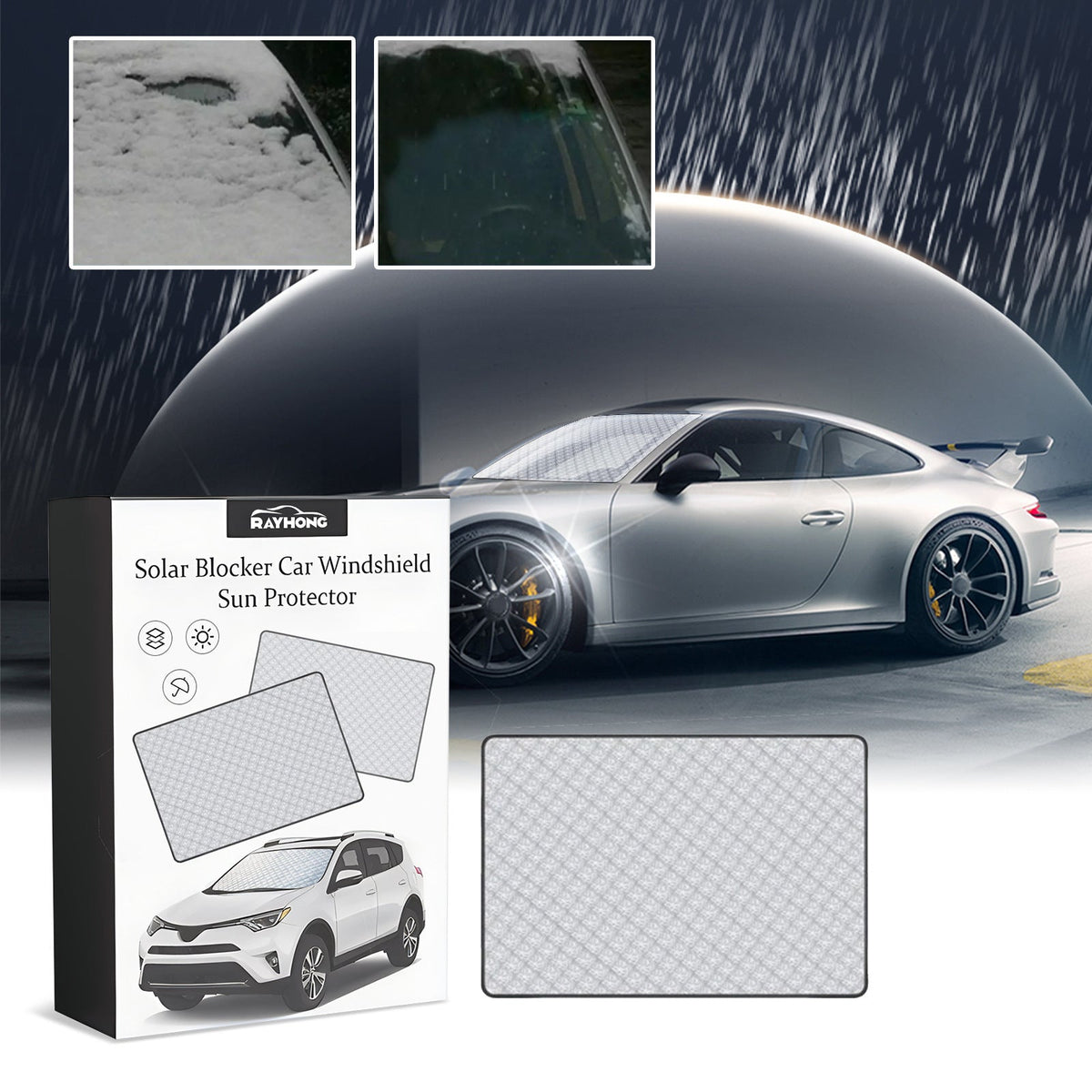 Aluminium film windscreen frost cover from the Winter car kit with jump starter