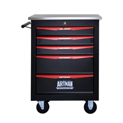 5 Drawers Multifunctional Tool Cart With Wheels,Metal Rolling Tool Cart Storage For Garage Workshop Warehouse Repair Shop--With Stainless Steel Roof- BLACK RED - image 2