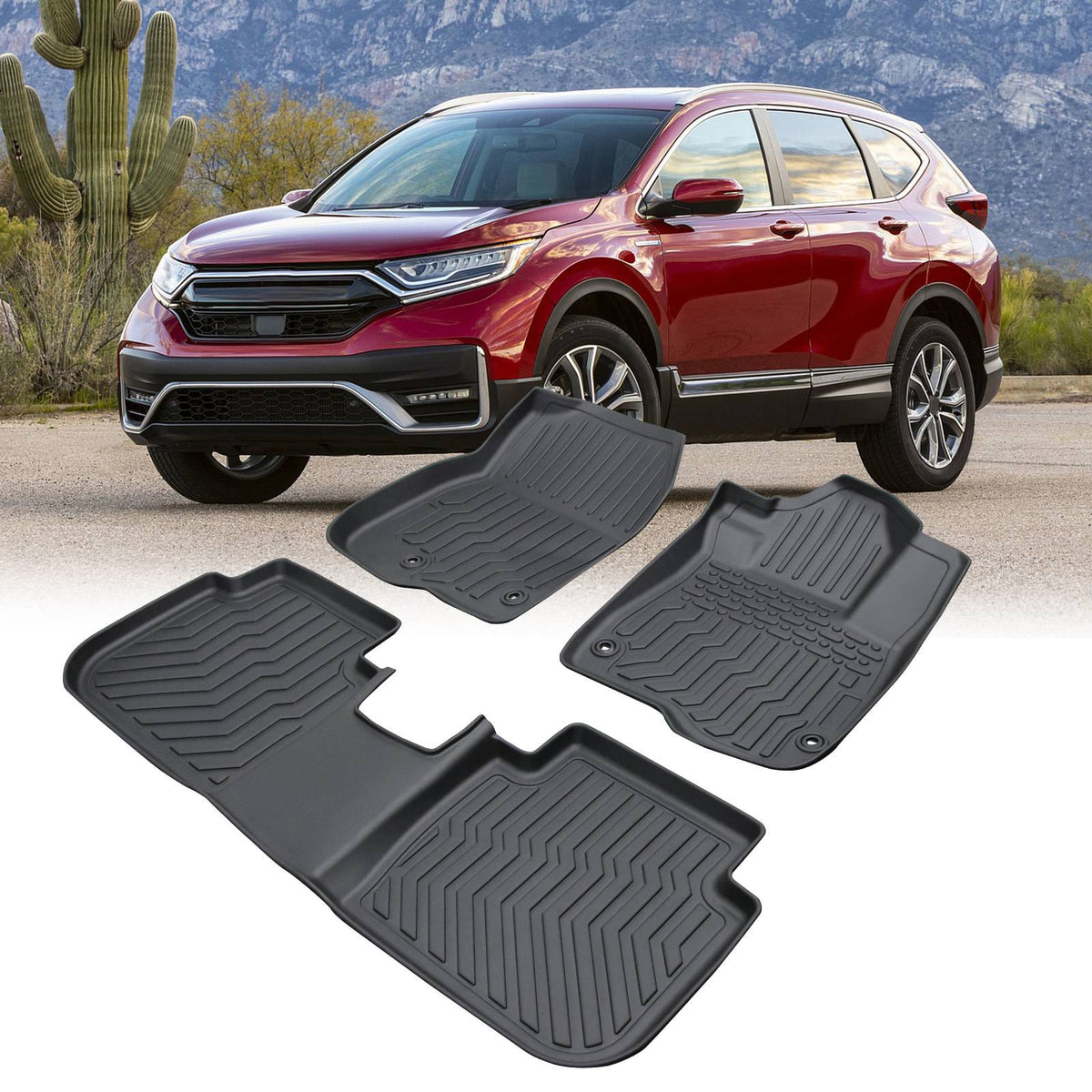 Car Floor Mats For 2023 CRV Hybrid Black All-Weather TPE Rubber Car Mats - Black