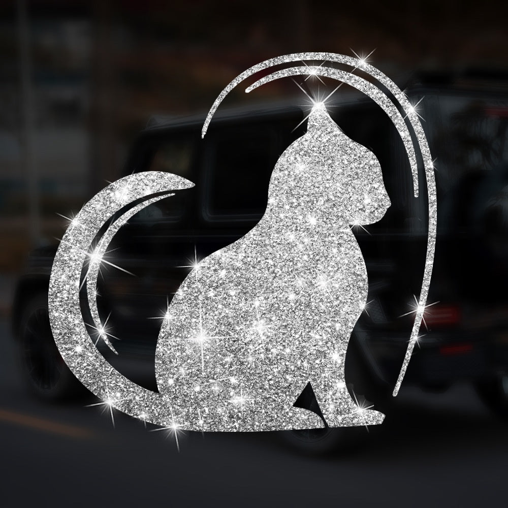 Cartoon Shiny African Woman Automobile Sticker - Heart shaped cat in silver