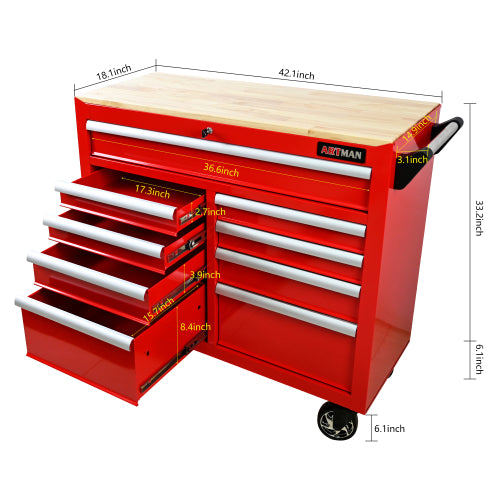 9 DRAWERS MULTIFUNCTIONAL TOOL CART WITH WHEELS AND WOODEN TOP - image 8