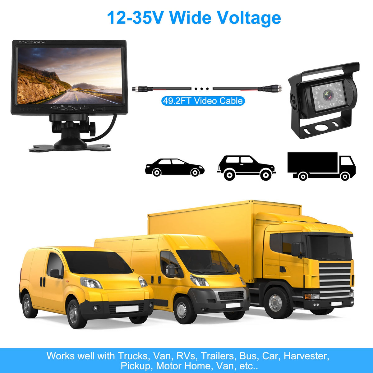 1Pc 7In Screen Backup Camera System Vehicle Rear View Monitor Kit IP67 Waterproof Car Parking Reverse System With Night Vision For Car Trunk Van SUV - image 6
