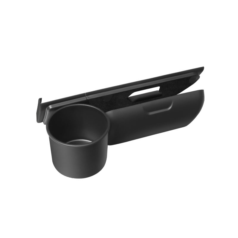 Glasses case and cup holder set for Tesla Model 3/Y – studio shot of glasses case and cup holder unit open