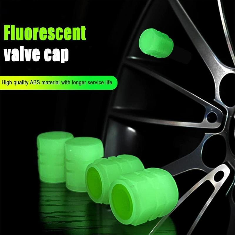 4x Fluorescent Universal Luminous Glow In Dark Car Tire Tyre Valve Caps Cover - Green