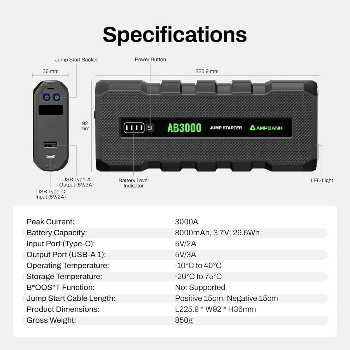 3000A Car Emergency Starting Power Supply 12V Portable Battery Starter Suitable For 6.0L Gasoline And 4.0L Diesel Engines - image 2