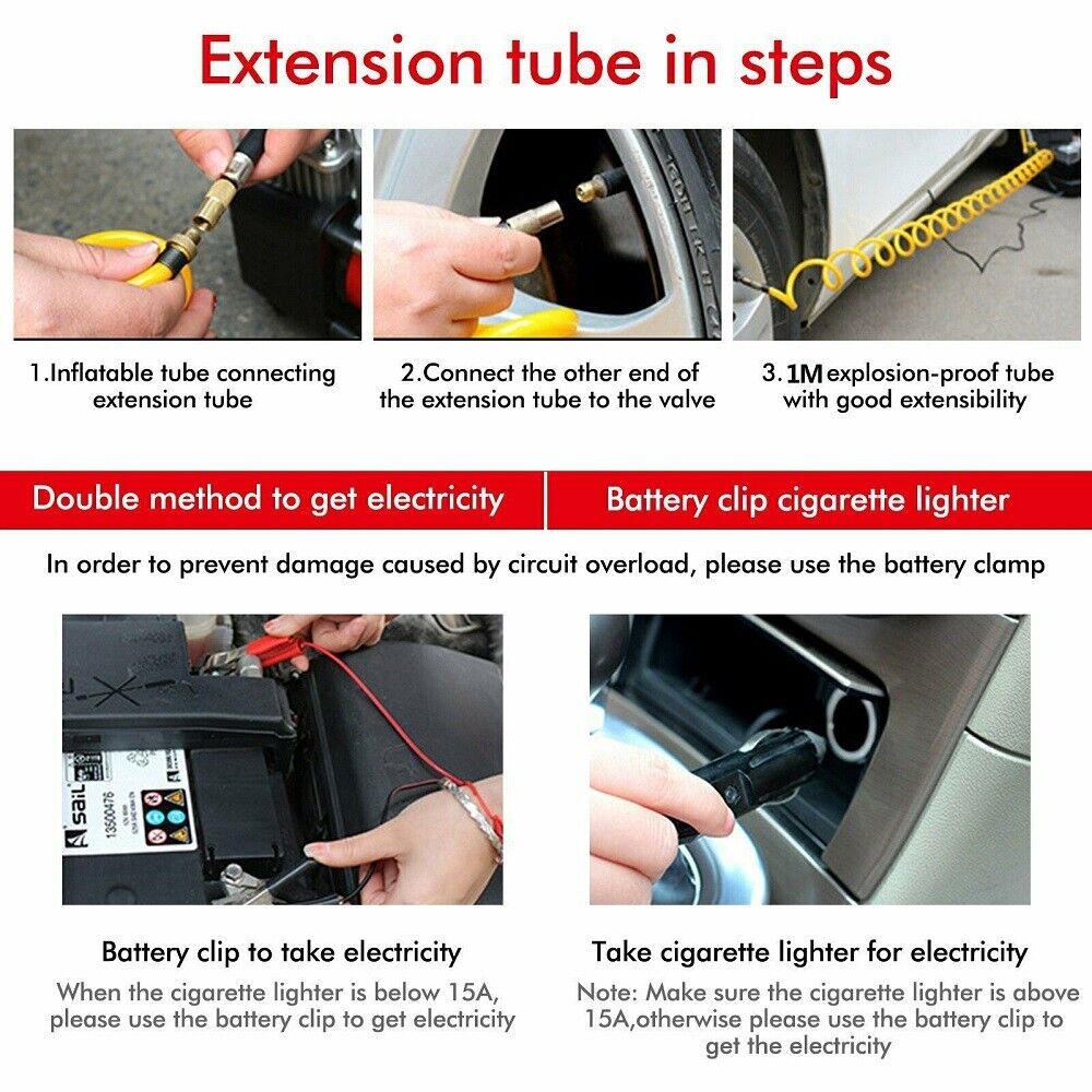150PSI HEAVY DUTY PORTABLE 12V ELECTRIC CAR TYRE INFLATOR AIR COMPRESSOR - image 9