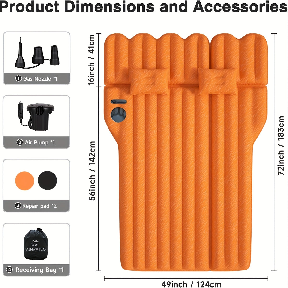 Air Mattress For SUV, Inflatable Car Air Mattress For Camping, Flocking Car Bed With Air Pump & 2 Pillows, Portable Sleeping Pad Mattress, With Phone And Cup Holder - image 2