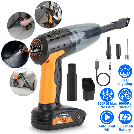1Pc 4 In 1 Cordless Car Vacuum Cleaner And Tire Inflator With LED Light Digital Display Tire Pressure Gauge 150PSI Rechargeable Air Compressor Pump Essential Car Accessories