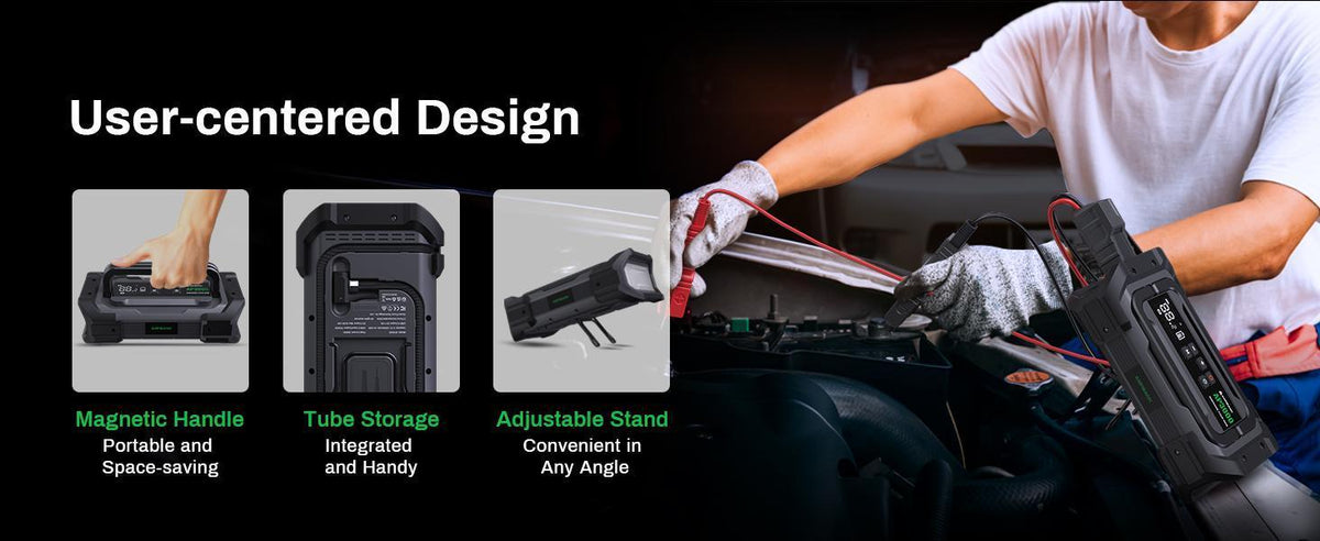 3000A Portable Car Emergency Starter Power Supply With Inflator Function 150PSI Digital Tire Inflator 12V Car Battery Charger With LED Lighting LCD Display - image 7