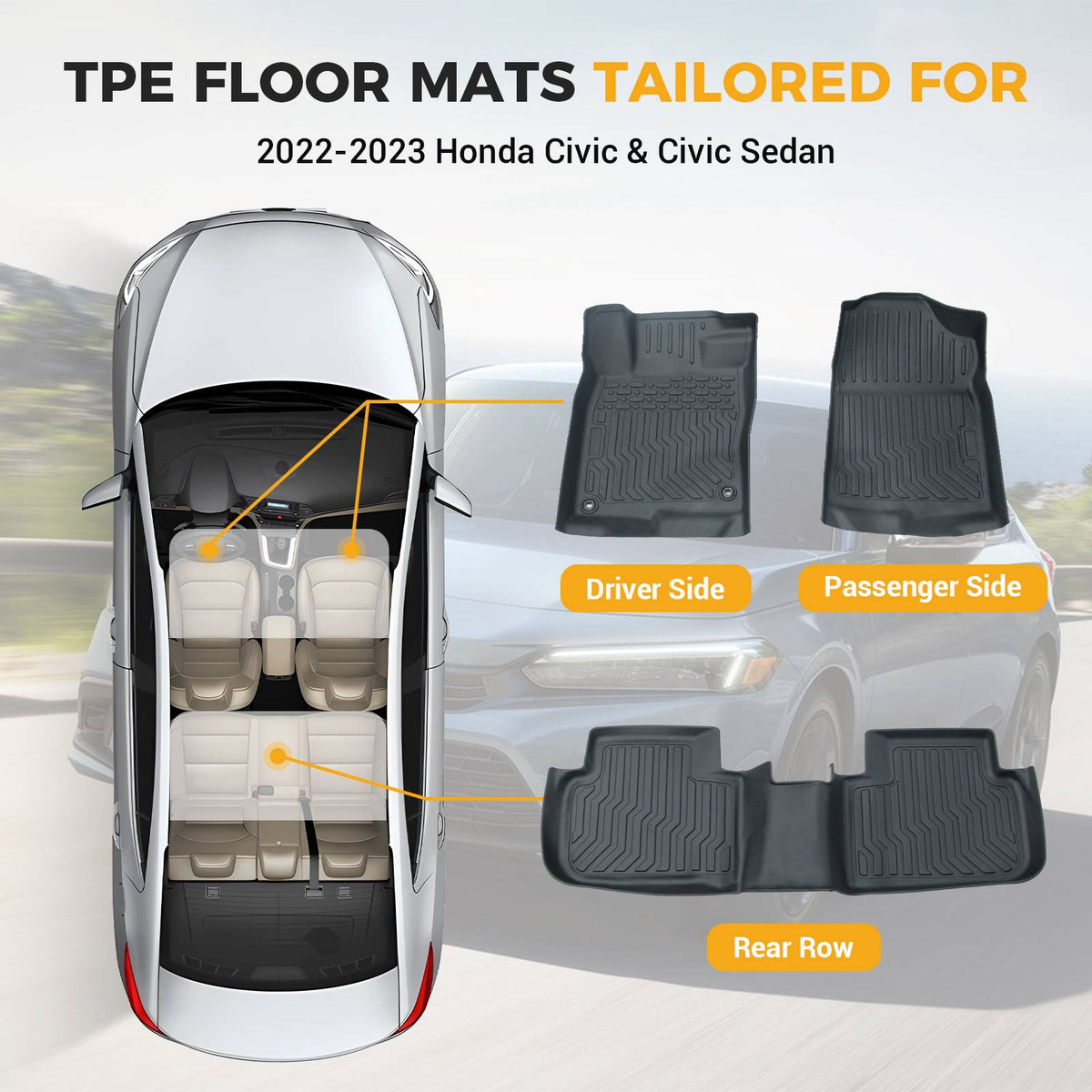 Car Floor Mats For 22-23 Civic Si Civic Sedan All-Weather - image 3