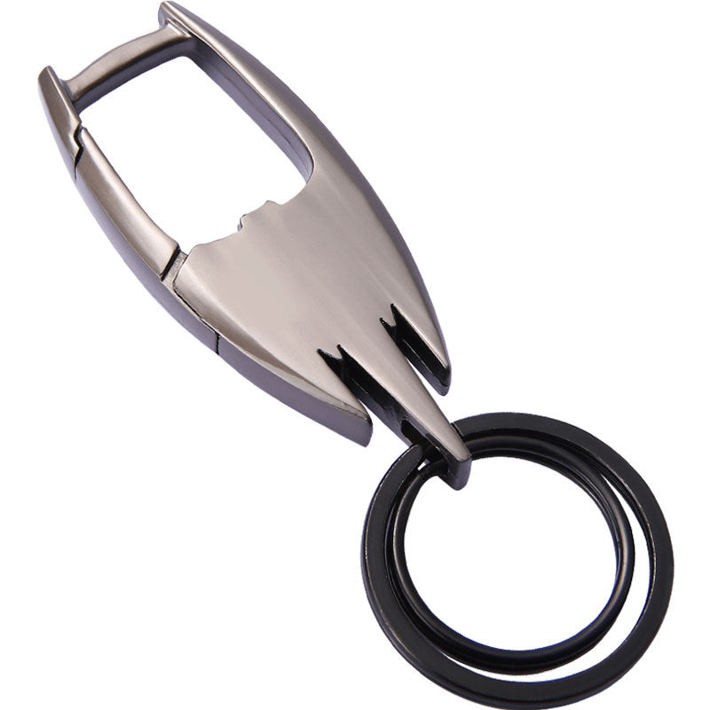 Stainless steel car key ring – silver keyring on plain white background