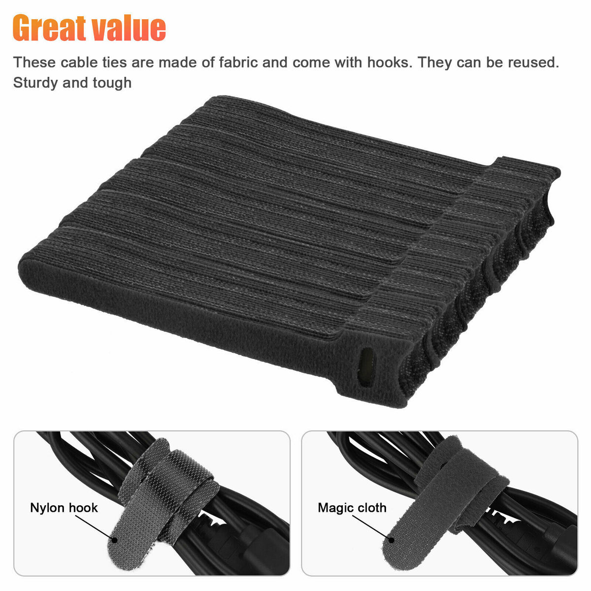 Hook-and-Loop Cable Ties, 100 Pack - image 2