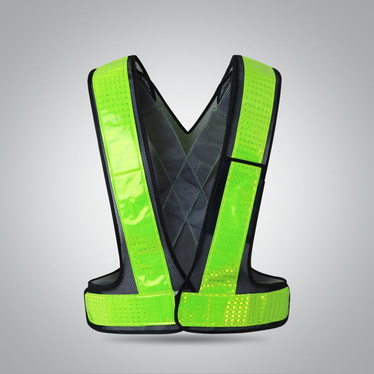 Fluorescent reflective safety vest – front view of green mesh reflective vest