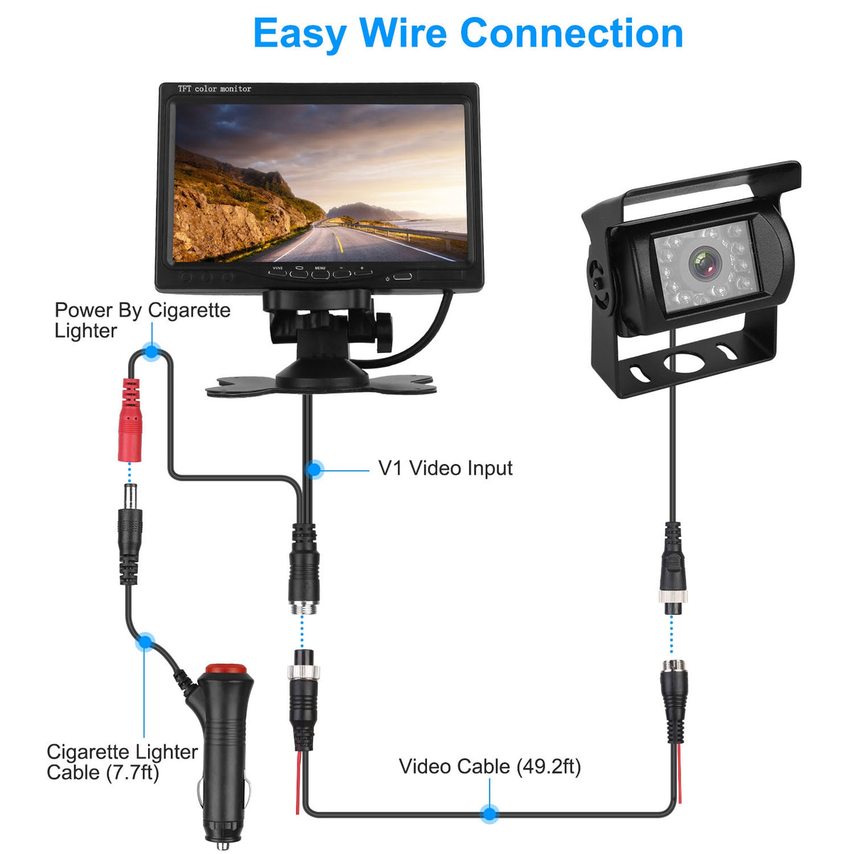 1Pc 7In Screen Backup Camera System Vehicle Rear View Monitor Kit IP67 Waterproof Car Parking Reverse System With Night Vision For Car Trunk Van SUV - image 4