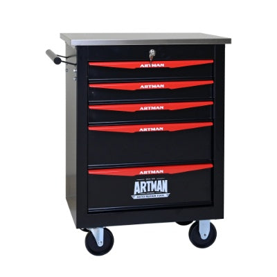 5 Drawers Multifunctional Tool Cart With Wheels,Metal Rolling Tool Cart Storage For Garage Workshop Warehouse Repair Shop--With Stainless Steel Roof- BLACK RED - image 4
