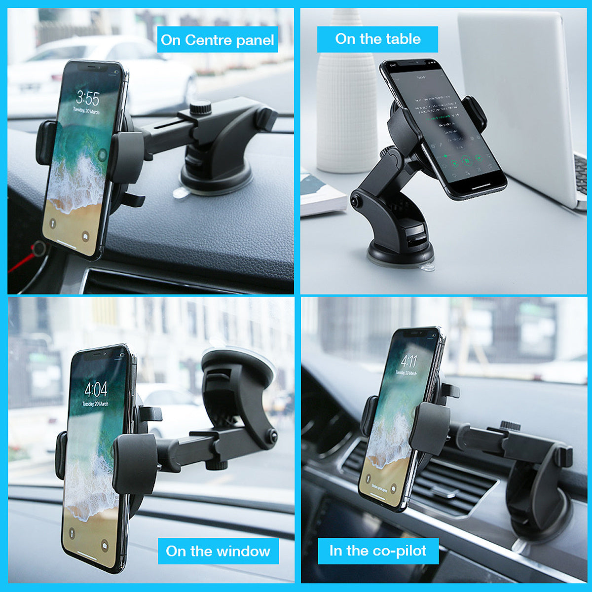 Telescopic dashboard phone holder, suction mount, view 6