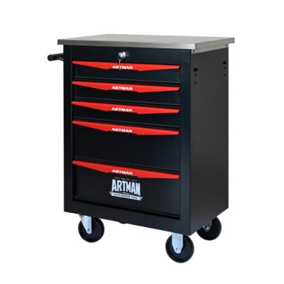 5 Drawers Multifunctional Tool Cart With Wheels,Metal Rolling Tool Cart Storage For Garage Workshop Warehouse Repair Shop--With Stainless Steel Roof- BLACK RED - BlackRed