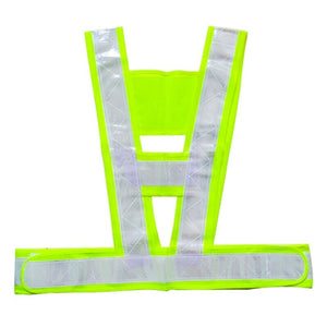 V-shaped reflective safety vest – back view on white background