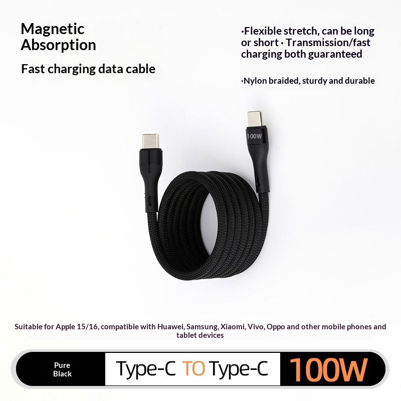 Magnetic charging cable organiser clips – supplier infographic showing black type-c cable magnetic absorption